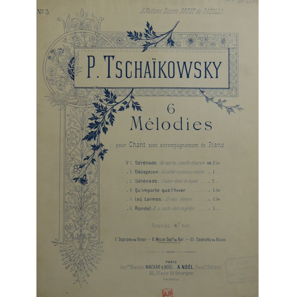 TSCHAÏKOWSKY P. I. Les Larmes Chant Piano ca1915