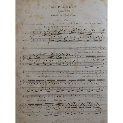 LIS Charles Le Pêcheur Chant Piano ou Harpe ca1820