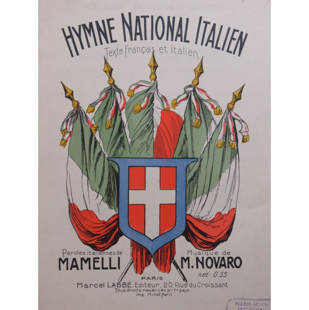NOVARO Michele Hymne National Italien Chant Piano ca1910