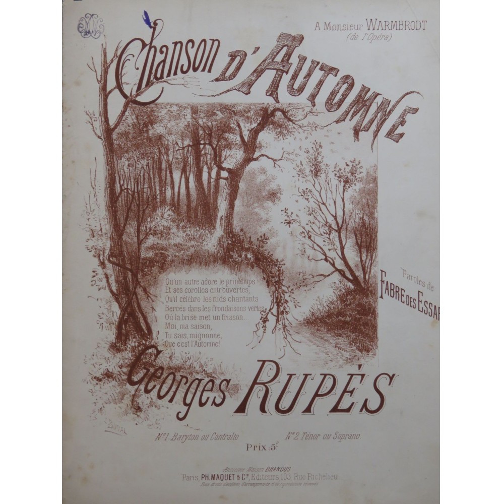 RUPÈS Georges Chanson d'automne Chant Piano XIXe
