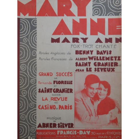 SILVER Abner Mary Anne Fox-Trot Chant et Piano 1928