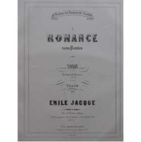 JACQUE Émile Romance sans Paroles Piano Violon ca1860