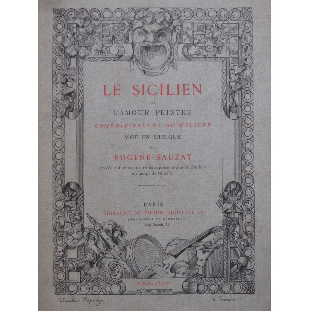 SAUZAY Eugène Le Sicilien Molière Opéra Chant Piano 1881