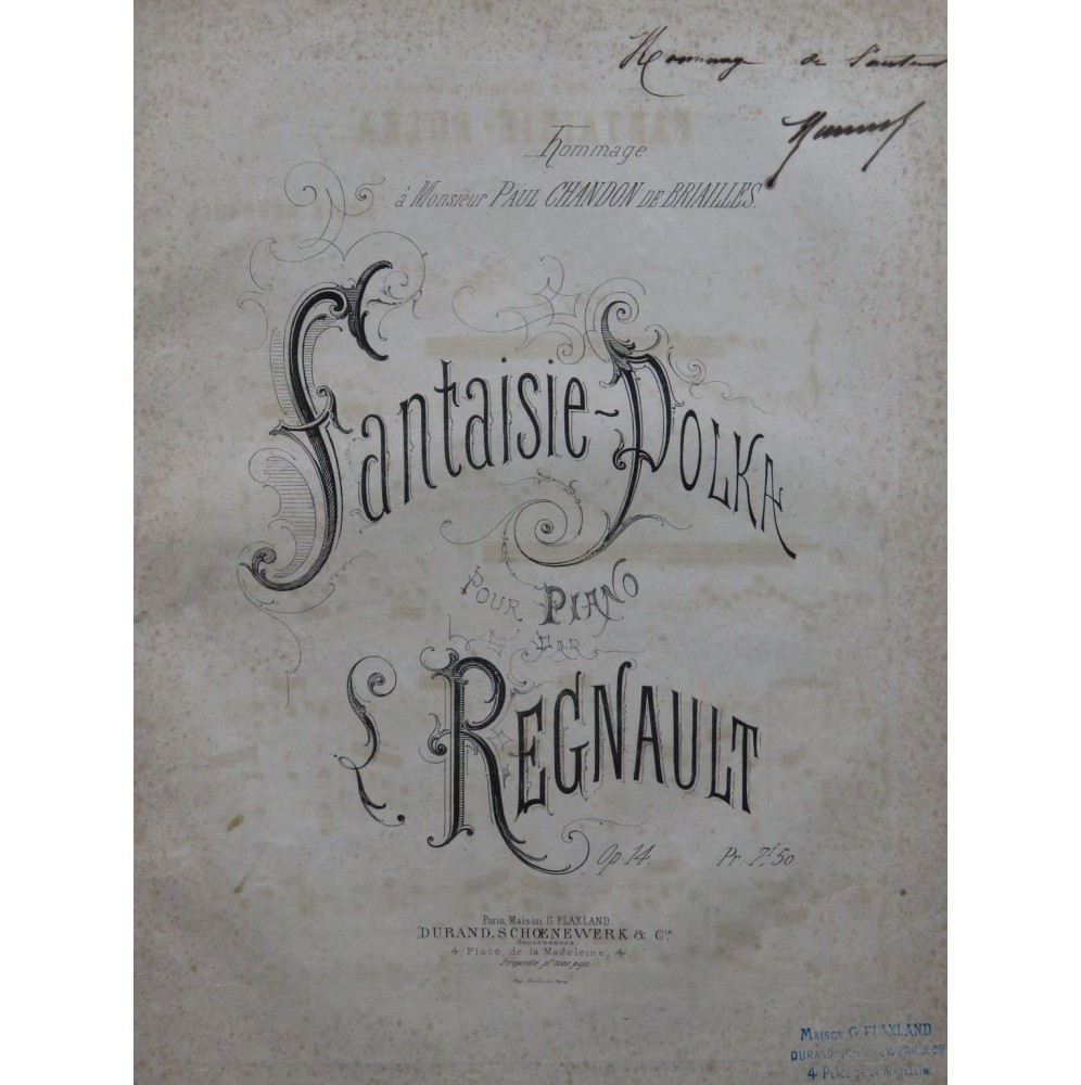 REGNAULT L. Fantaisie Polka Piano ca1872