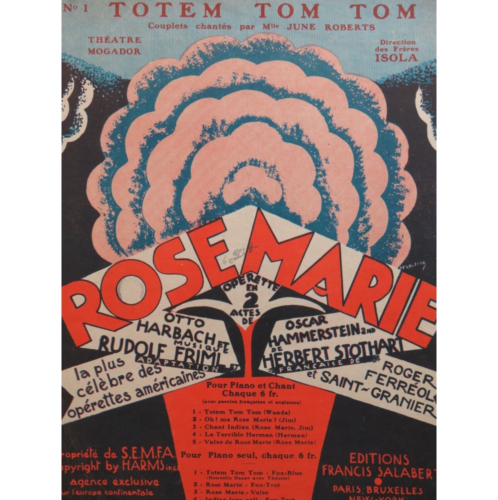 FRIML Rudolf STOTHART Herbert Totem Tom Tom Chant Piano 1927