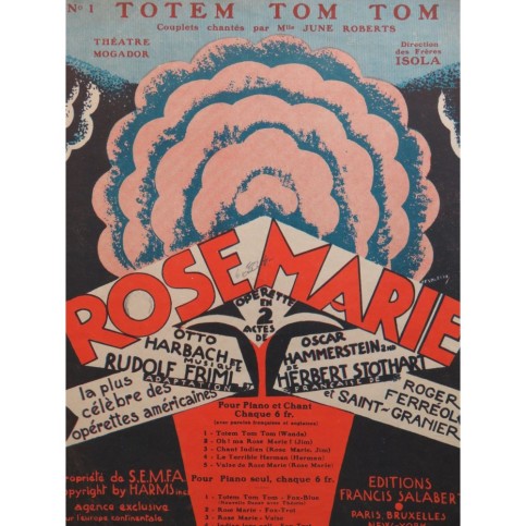 FRIML Rudolf STOTHART Herbert Totem Tom Tom Chant Piano 1927