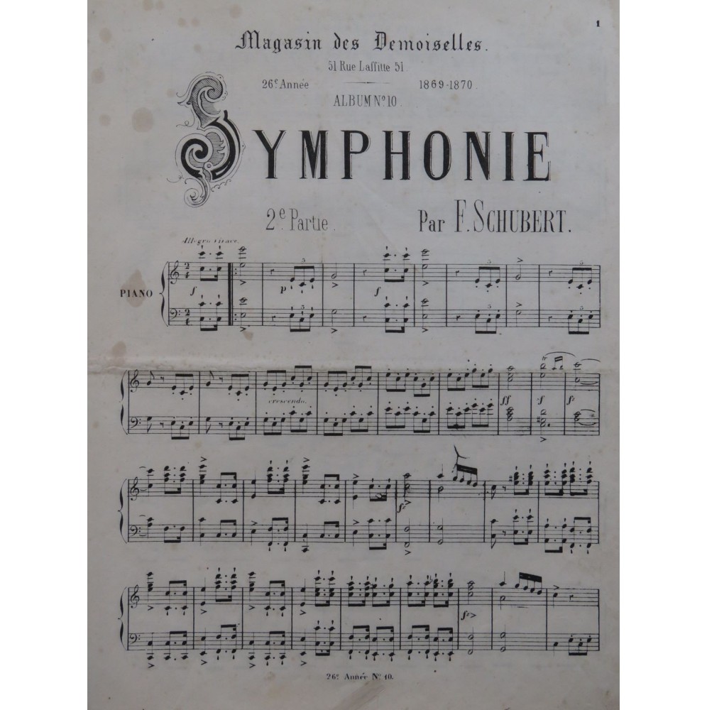 SCHUBERT Franz Symphonie 2e Partie Piano 1870