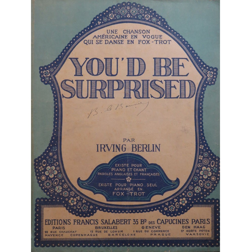 BERLIN Irving You'd Be Surprised Chant Piano 1919