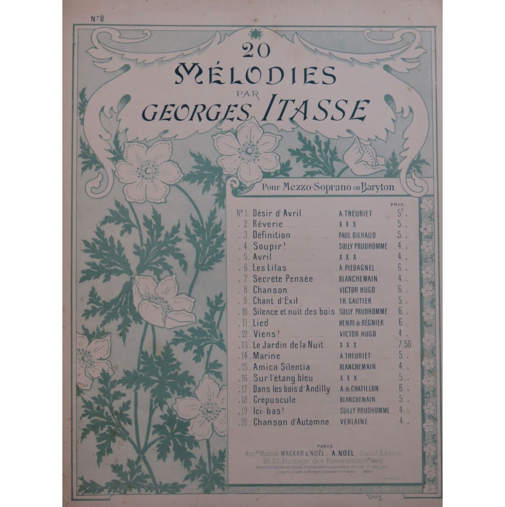 ITASSE Georges Chanson Chant Piano ca1890