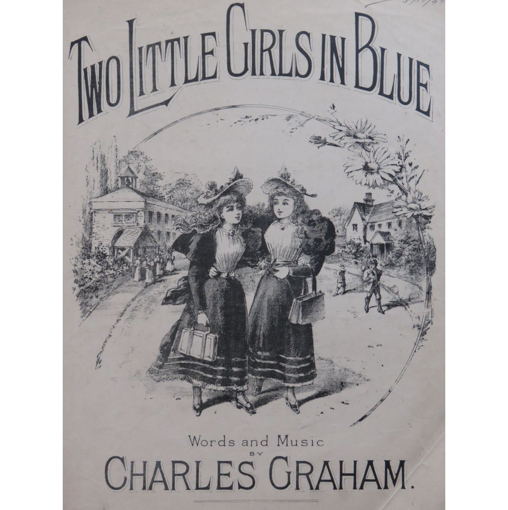 GRAHAM Charles Two Little Girls In Blue Chant Piano ca1890