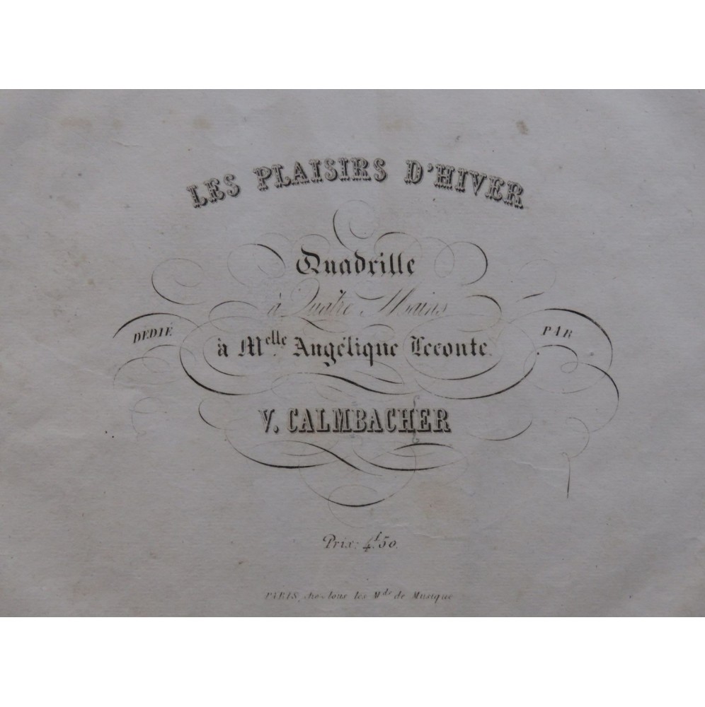 CALMBACHER Victor Les Plaisirs d'hiver Piano 4 Mains ca1840
