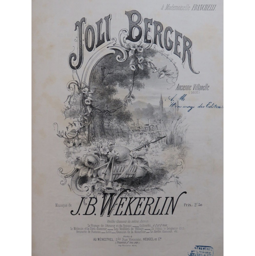 WEKERLIN J. B. Joli Berger Chant Piano 1875