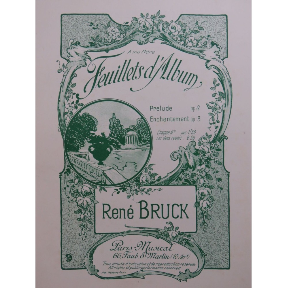 BRUCK René Enchantement Feuillets d'album Piano