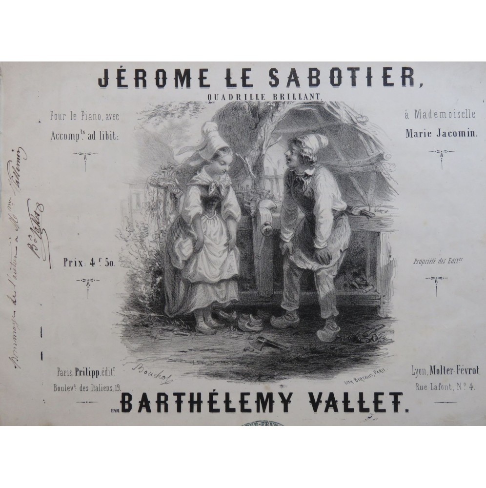 VALLET Barthélemy Jérome le Sabotier Dédicace Piano ca1850