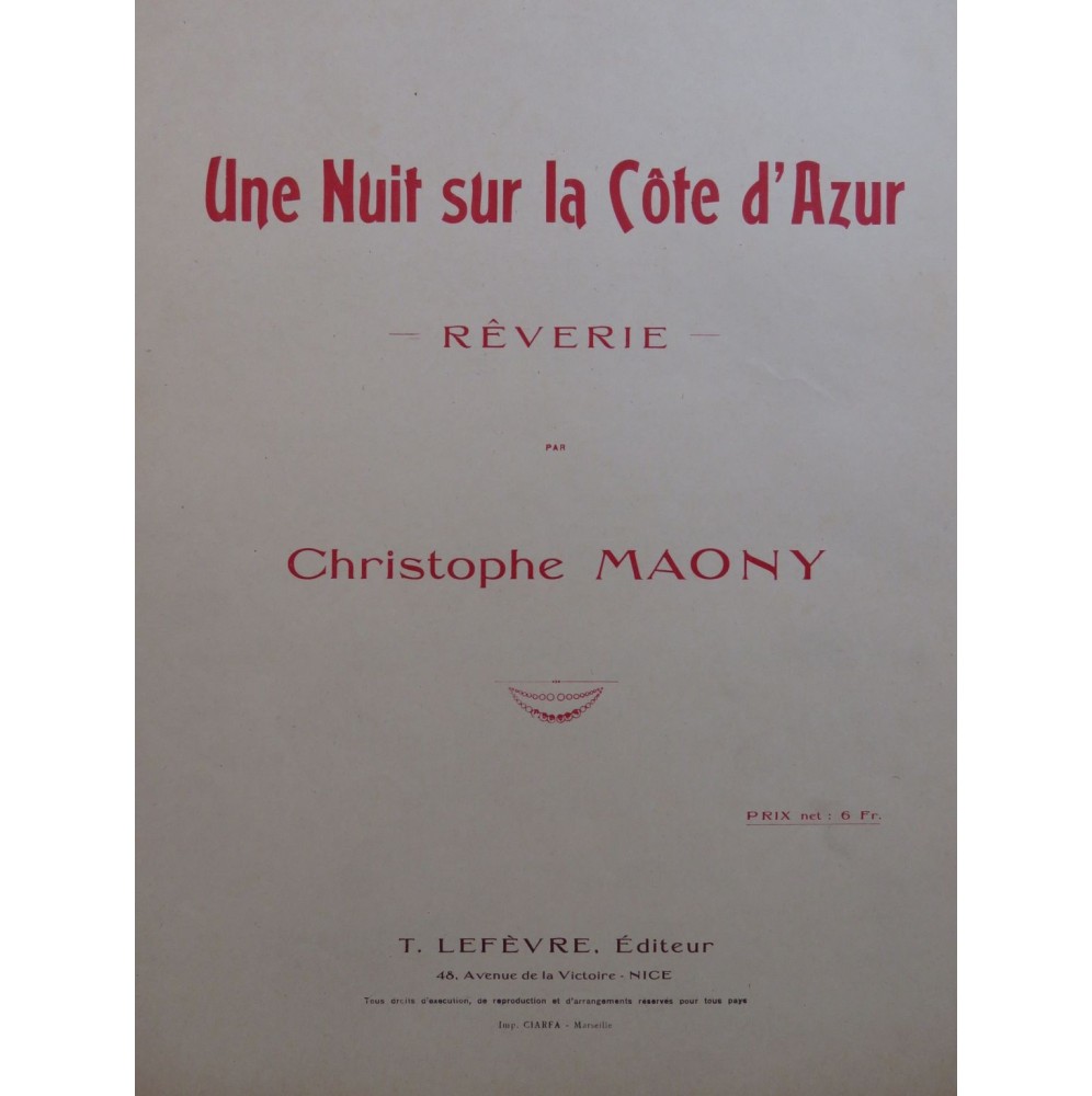 MAONY Christophe Une Nuit sur la Côte d'Azur Piano Violon