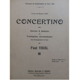 VIDAL Paul Concertino Piano Cornet à Pistons 1922