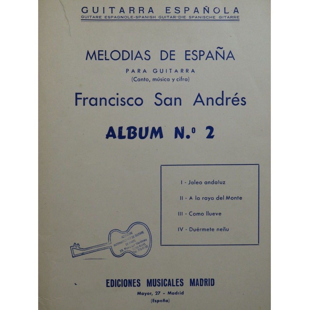 SAN ANDRÉS Francisco Melodias de Espana 4 pièces Guitare 1958
