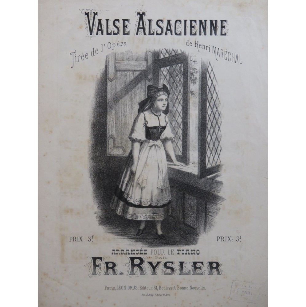RYSLER Fr. Valse Alsacienne Piano ca1876