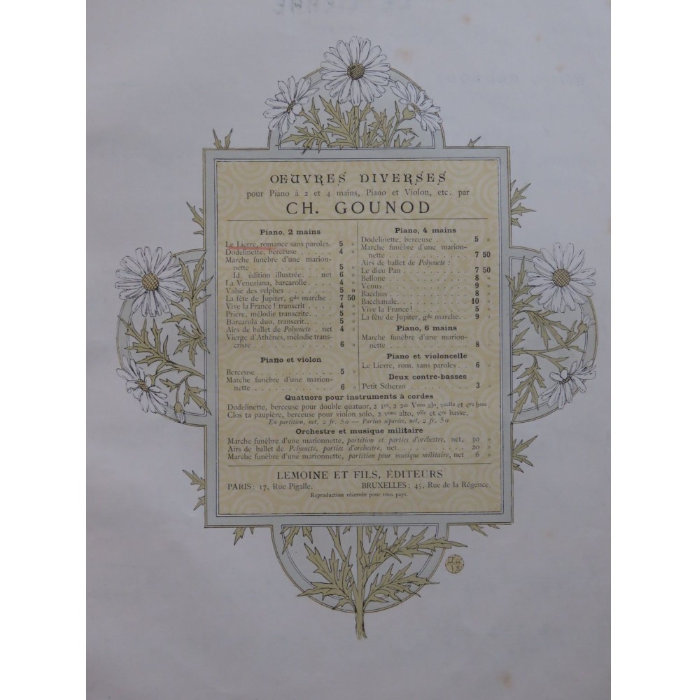 GOUNOD Charles Le Lierre Romance sans Paroles Piano ca1875