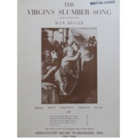 REGER Max The Virgin's Slumber Song Chant Piano 1940