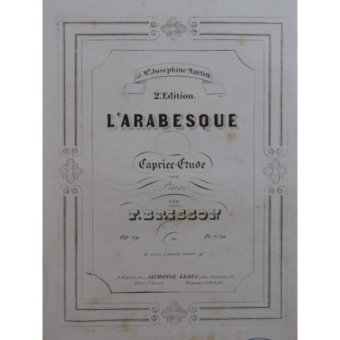 BRISSON Frédéric L'Arabesque Piano ca1850