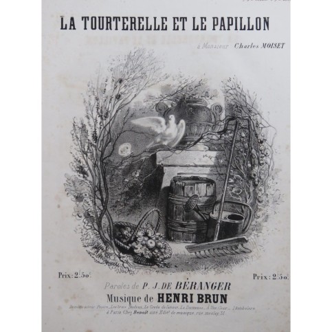 BRUN Henri La Tourterelle et le Papillon Chant Piano ca1850
