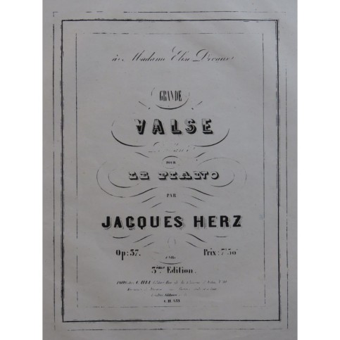 HERZ Jacques Grande Valse Brillante Piano 1853