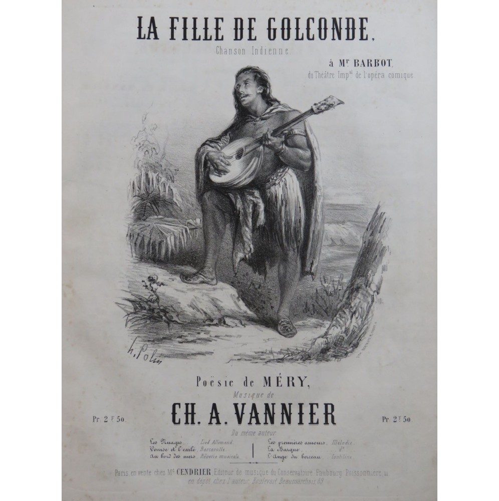 VANNIER Ch. A. La Fille de Golconde Chant Piano ca1850