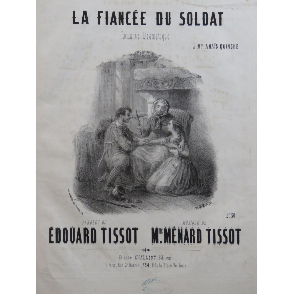 TISSOT Antonia La Fiancée du Soldat Romance Chant Piano ca1850