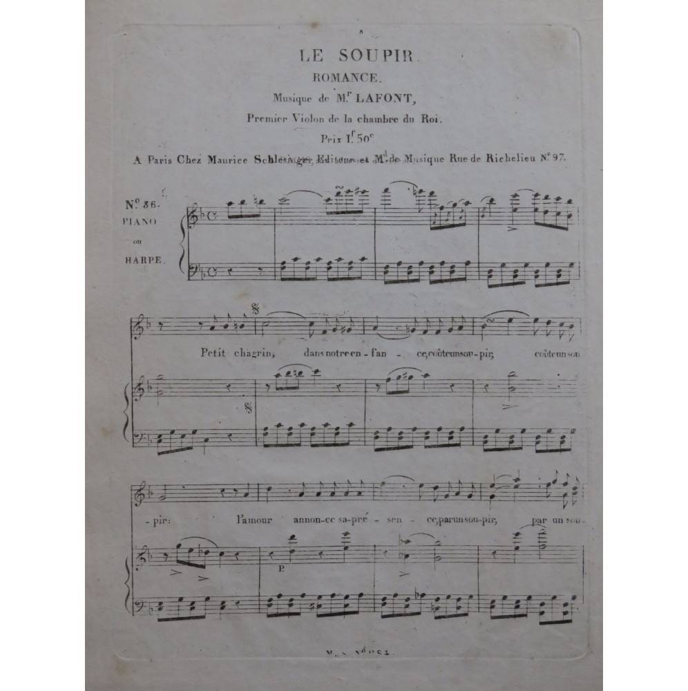 LAFONT Charles Philippe Soupir Chant Piano ou Harpe ca1830