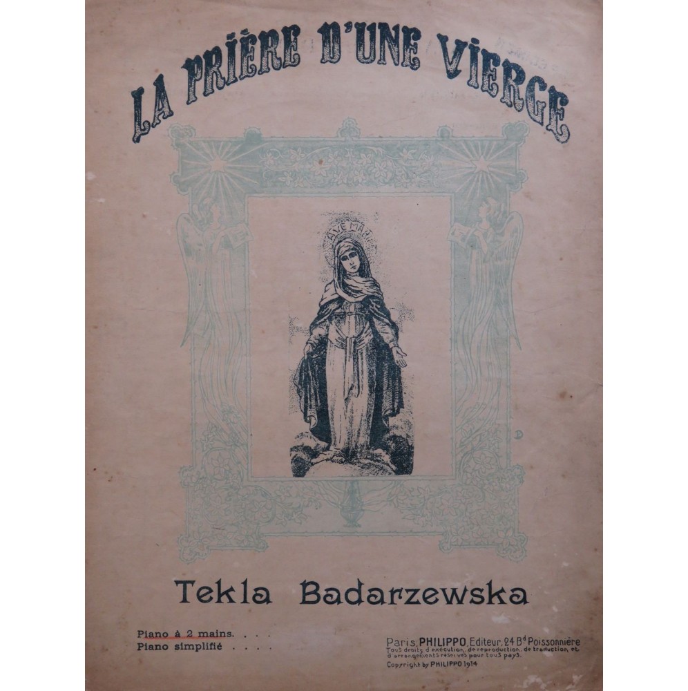 BADARZEWSKA Tékla La Prière d'une Vierge Piano 1914