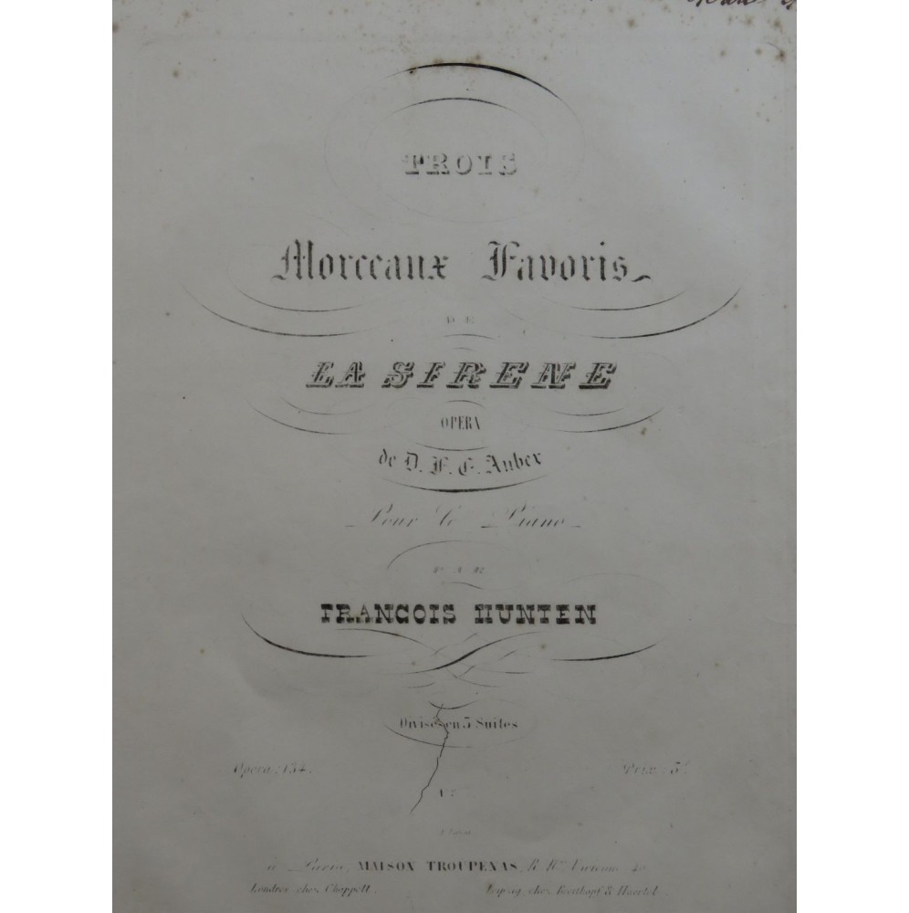 HÜNTEN François Morceau Favori sur la Sirène No 3 Piano ca1845