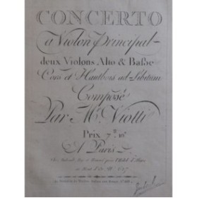 VIOTTI J. B. Concerto No 12 pour Violon 2 Violons Alto Cors Hautbois ca1787