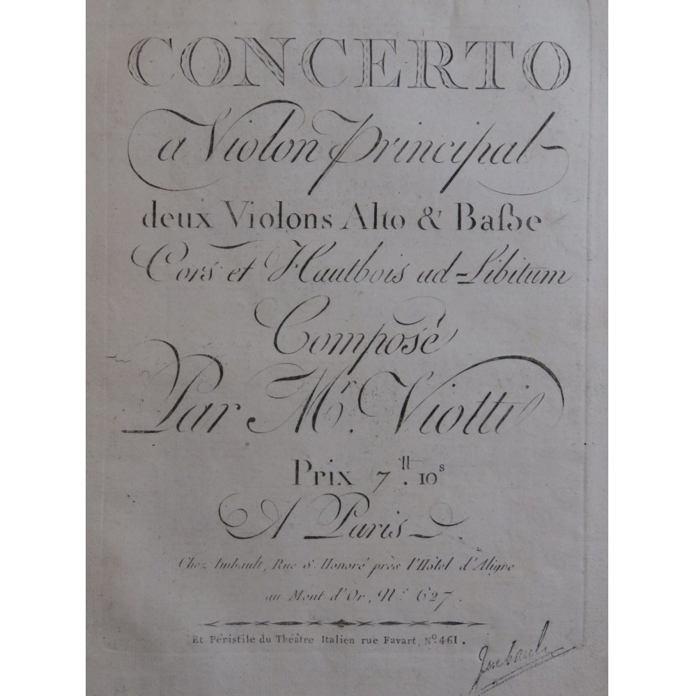 VIOTTI J. B. Concerto No 12 pour Violon 2 Violons Alto Cors Hautbois ca1787