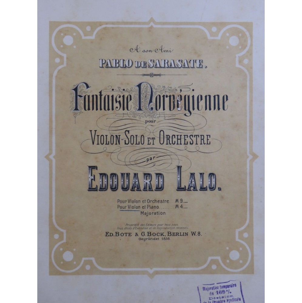 LALO Edouard Fantaisie Norvégienne Piano Violon ca1880