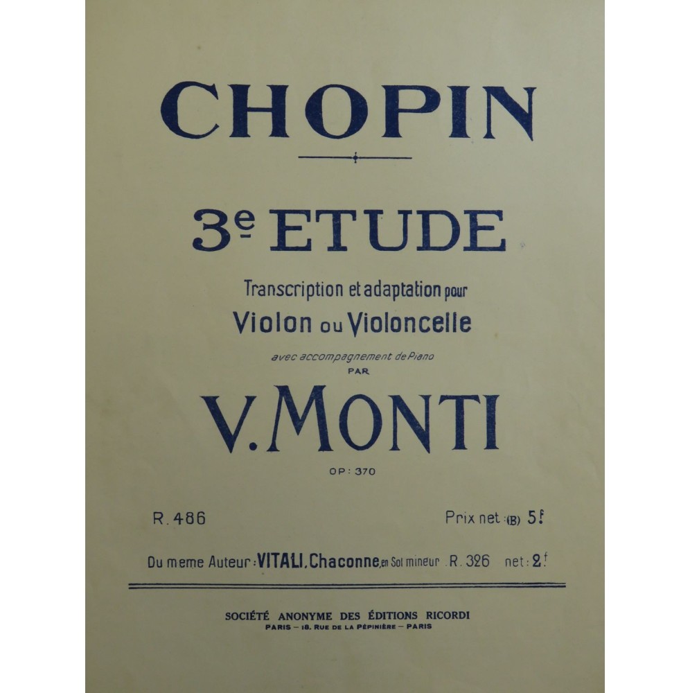 CHOPIN Frédéric Étude No 3 Piano Violon ou Violoncelle 1939