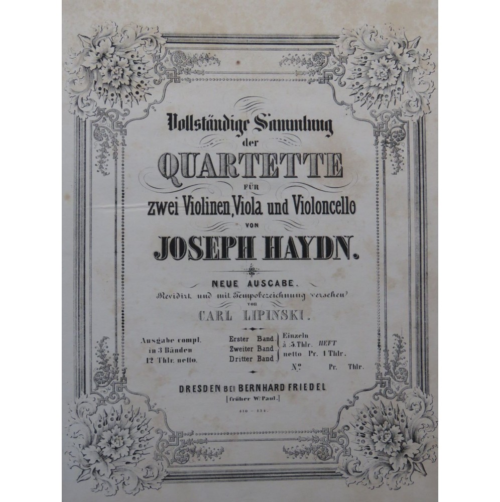 HAYDN Joseph Quartetten 83 Quatuors Violon Alto Violoncelle ca1860