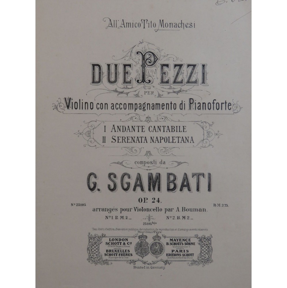 SGAMBATI G. Due Pezzi op 24 Violon Piano ca1891