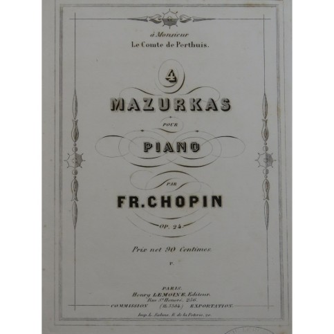 CHOPIN Frédéric Quatre Mazurkas op 24 Piano ca1860
