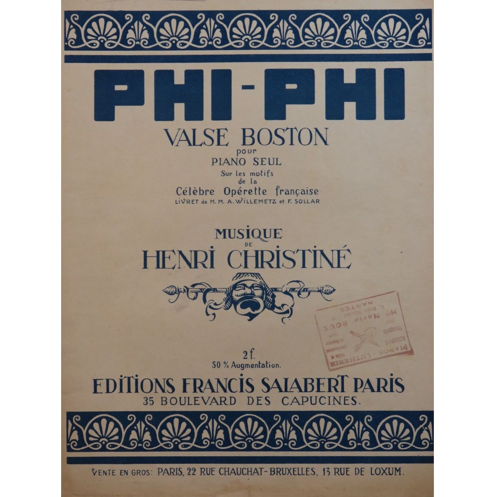 CHRISTINÉ Henri Phi-Phi-Valse Piano 1919