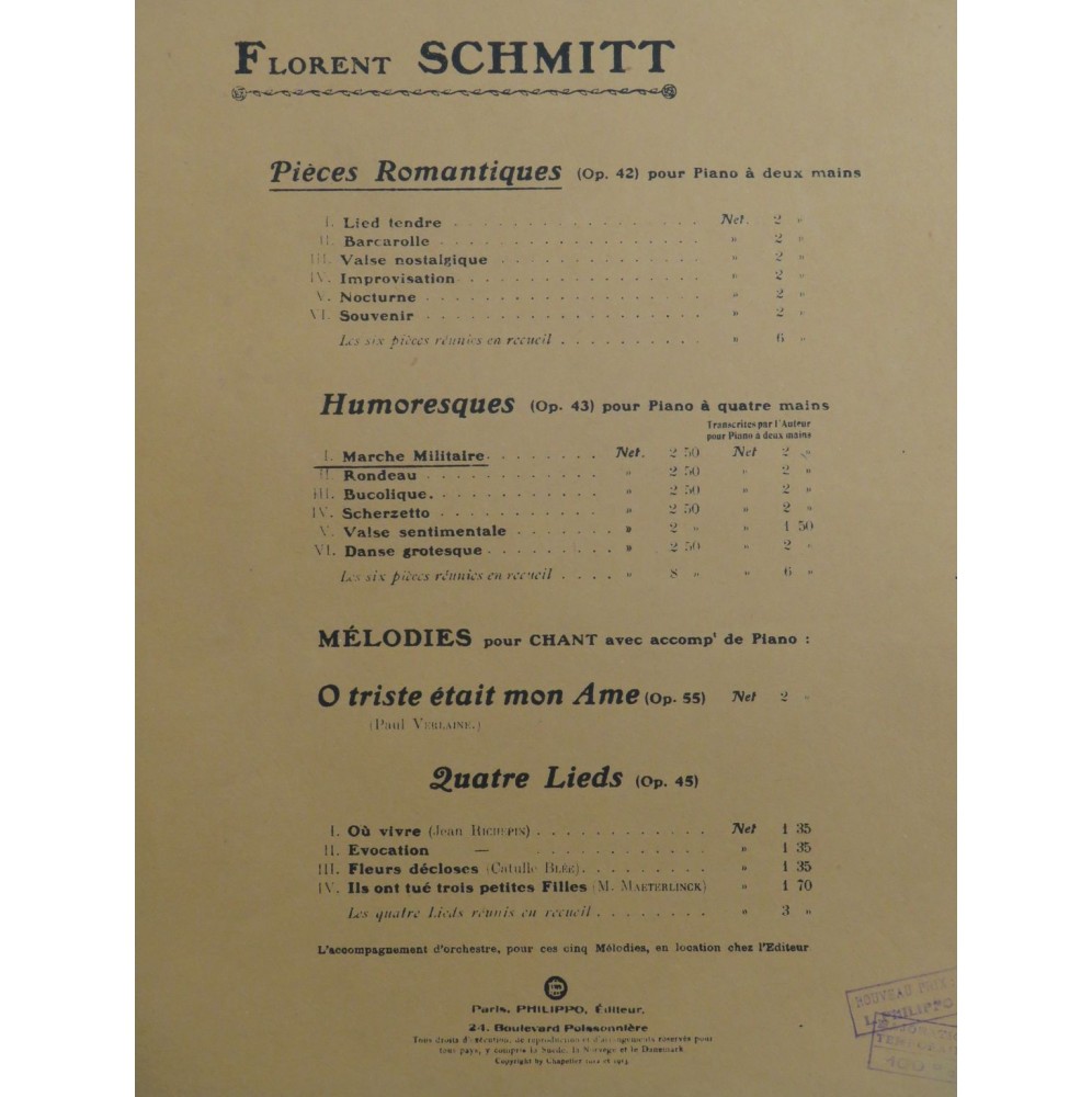 SCHMITT Florent Marche Militaire Piano 1913