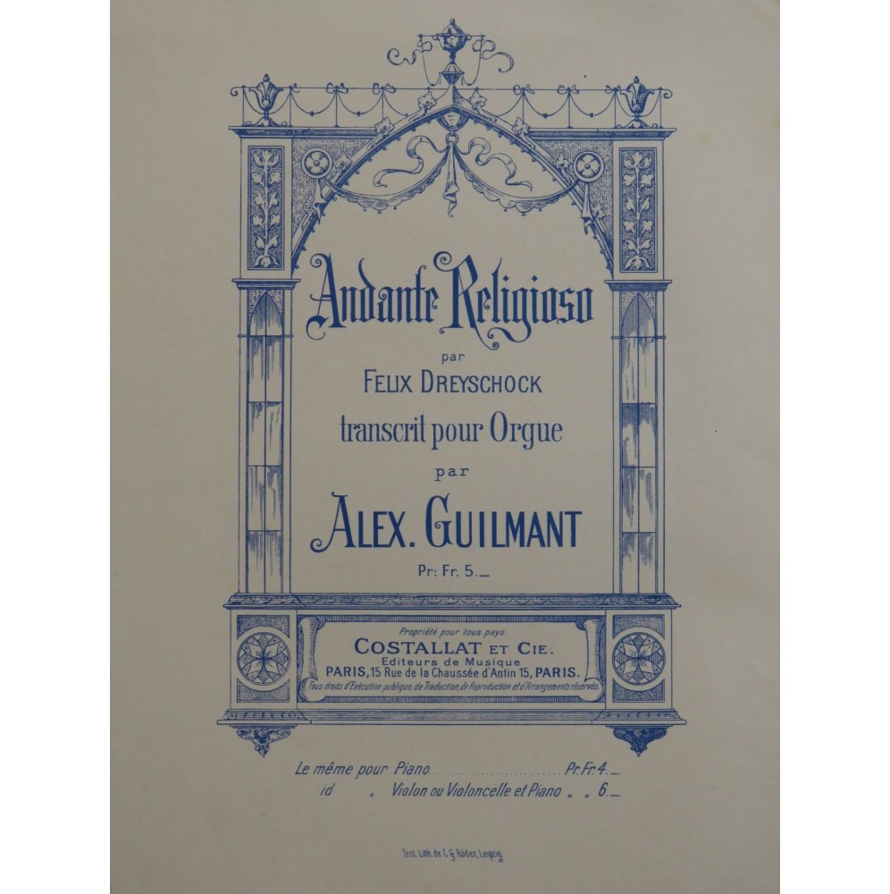 DREYSCHOCK Félix Andante Religioso Op 28 Orgue 1894