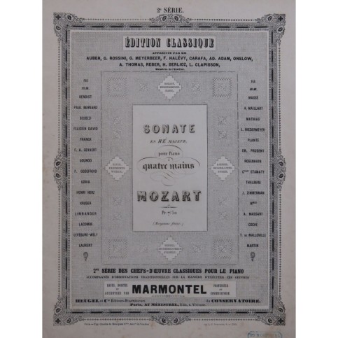 MOZART W. A. Sonate en Ré Majeur Piano 4 Mains ca1860