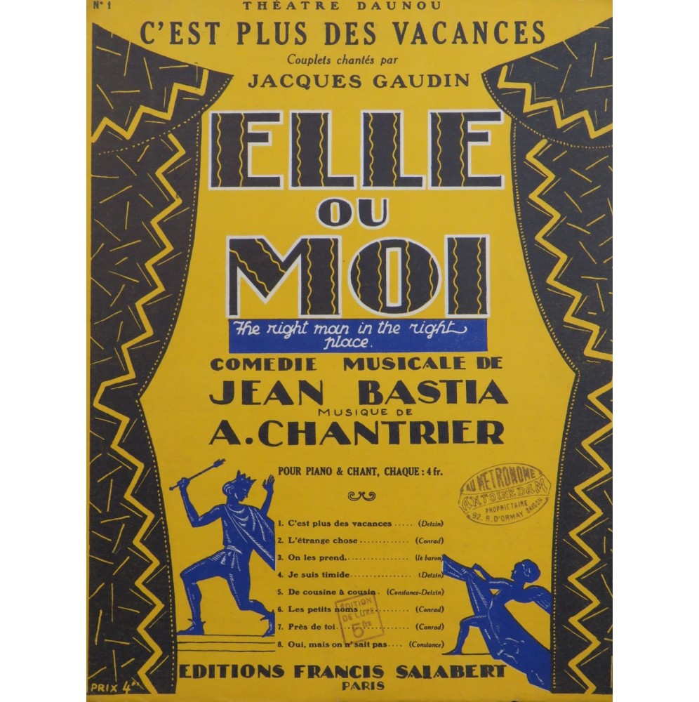 CHANTRIER Albert C'est Plus les Vacances Chant Piano 1925
