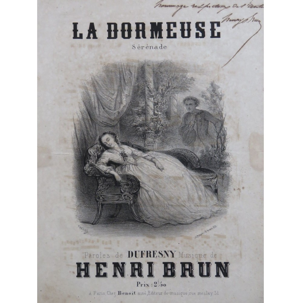 BRUN Henri La Dormeuse Sérénade Dédicace Chant Piano ca1850