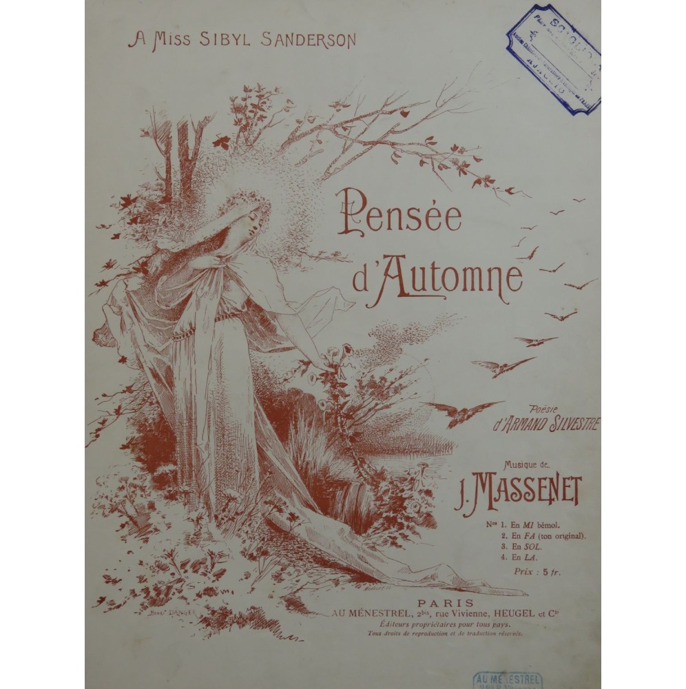 MASSENET Jules Pensées D'Automne Chant Piano 1901