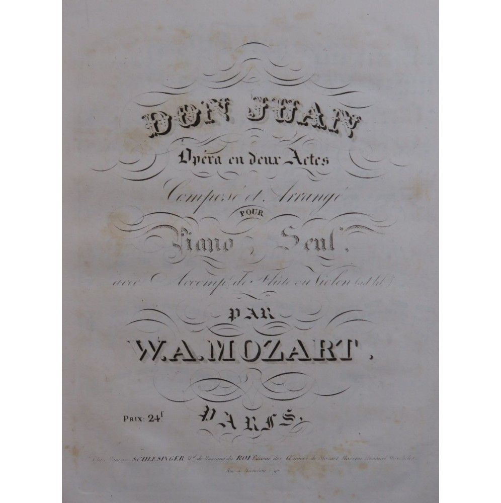 MOZART W. A. Don Juan Opéra Piano seul ca1830
