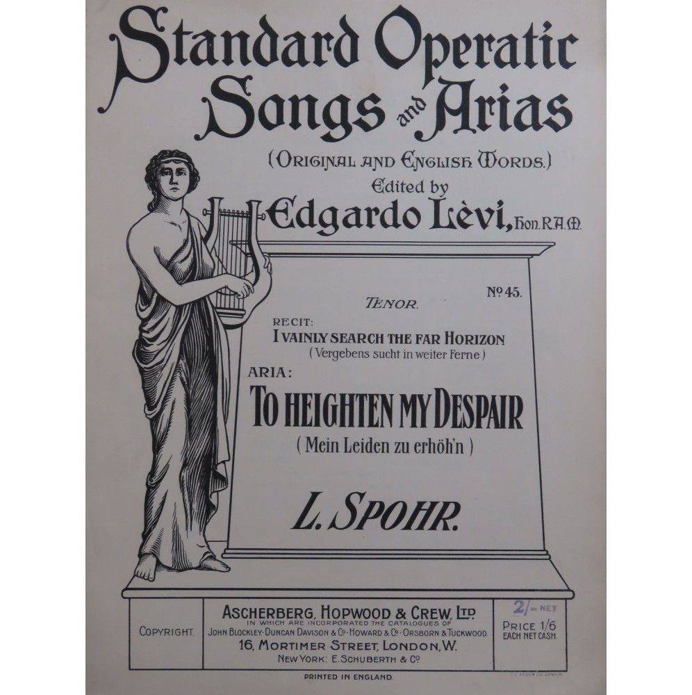 SPOHR Louis Azor and Zemira Recit et Aria Chant Piano 1909