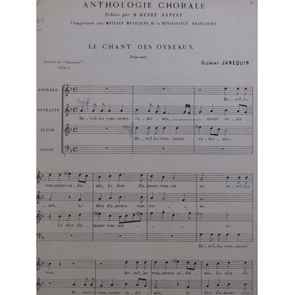 JANEQUIN Clément Le Chant des Oyseaux Renaissance Chant 1946