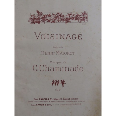 CHAMINADE Cécile Voisinage Chant Piano ca1890
